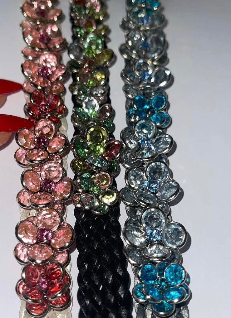 CRYSTAL FLOWER CHOKER NECKLACE - BLACK & MULTI-COLOR