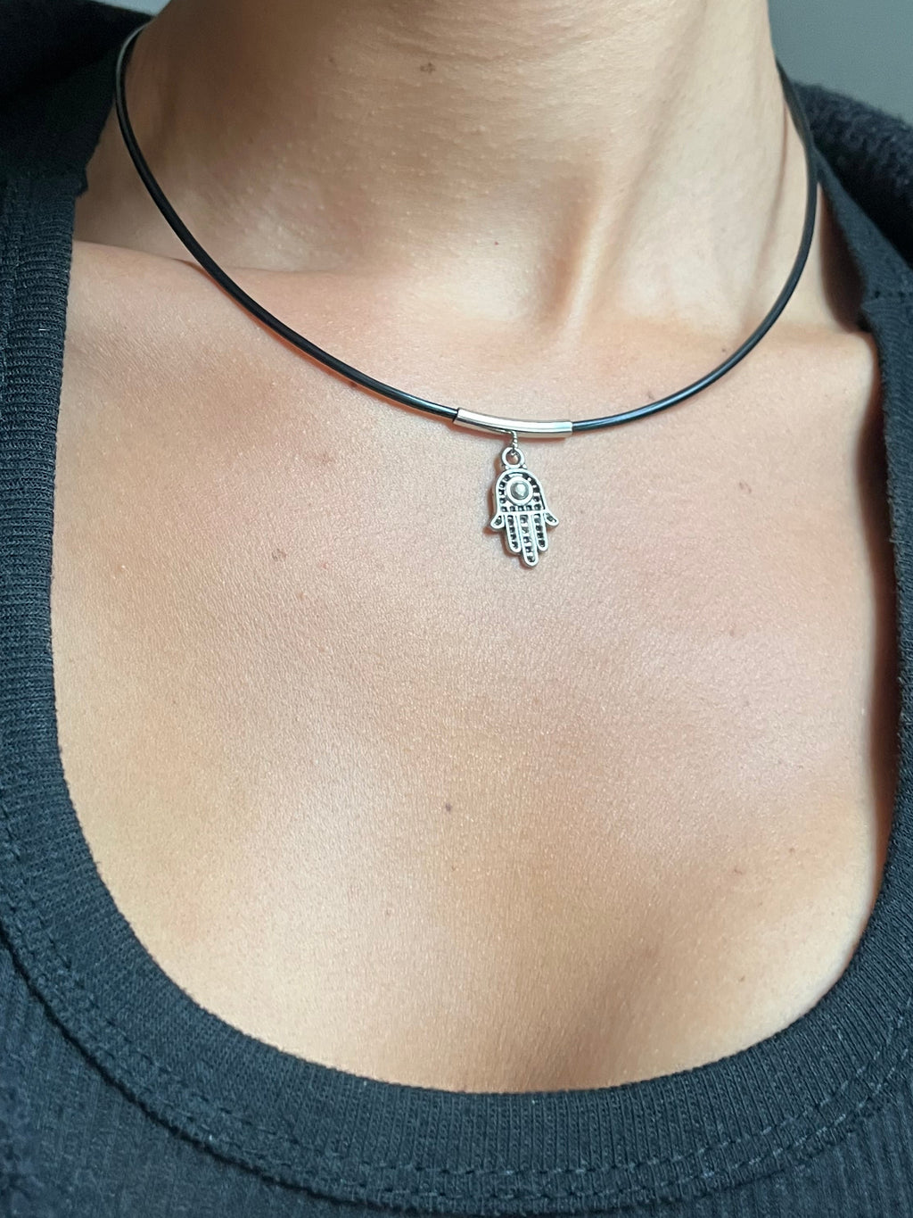 Khamsa Necklace - Silver & leather